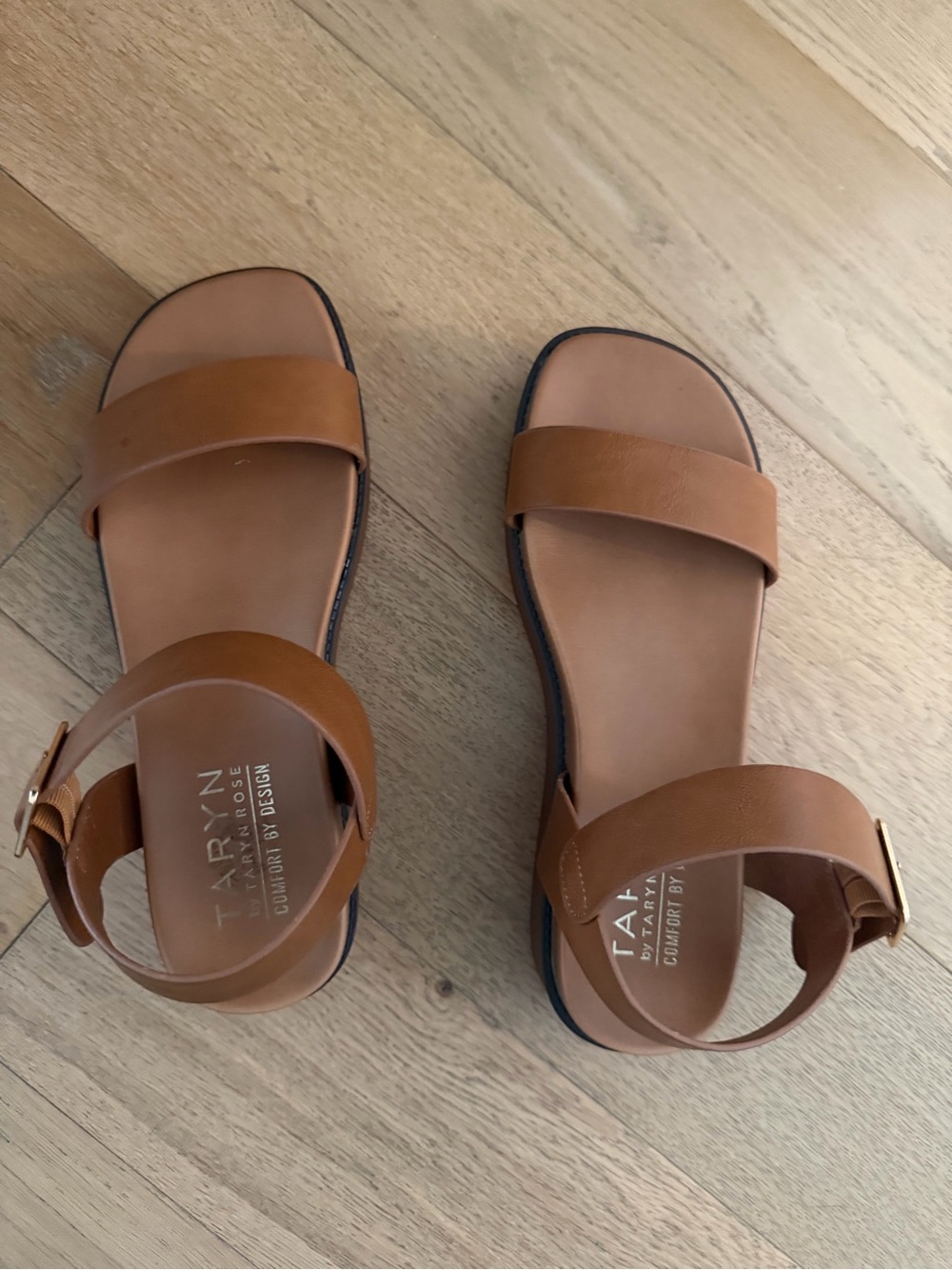 Taryn Rose Brown Leather Ankle Strap Slide Platform Sandals